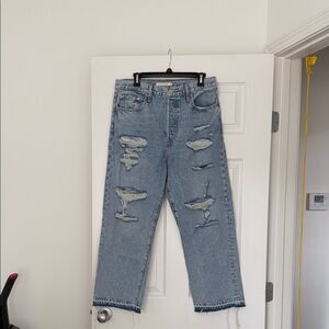 Levi's Light Blue Distressed Wide Leg Jeans